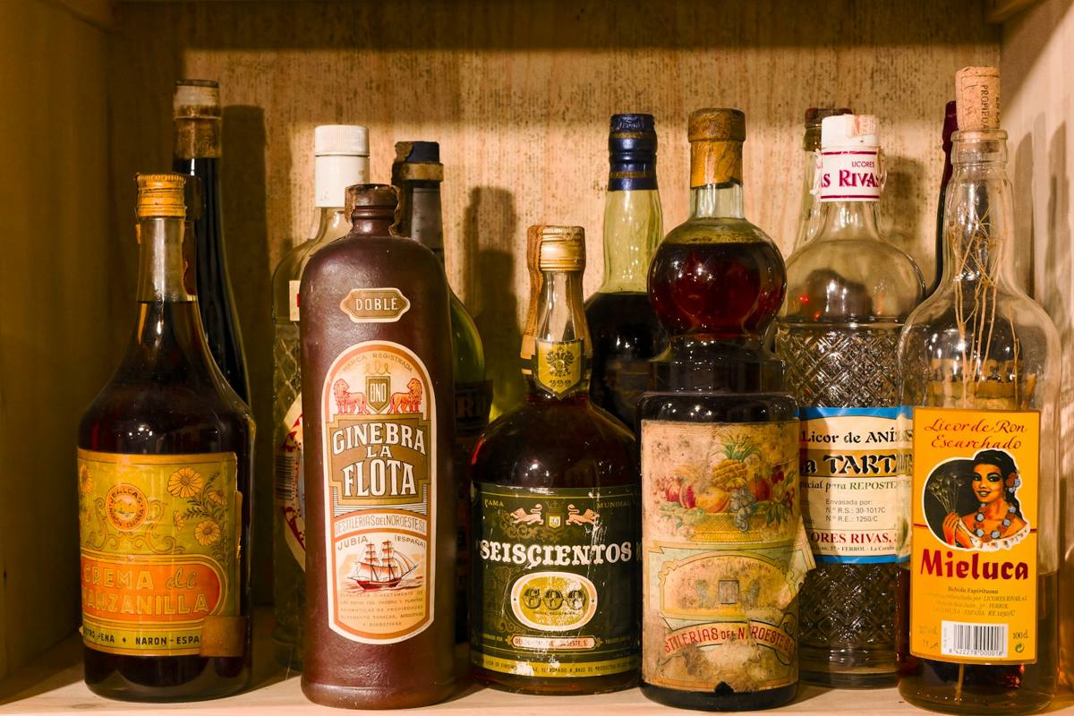 Liquor bottles on store shelves